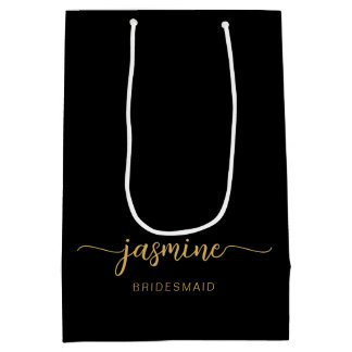 Minimalistisches einfaches Black-Gold Monogram-Gir Mittlere Geschenktüte
