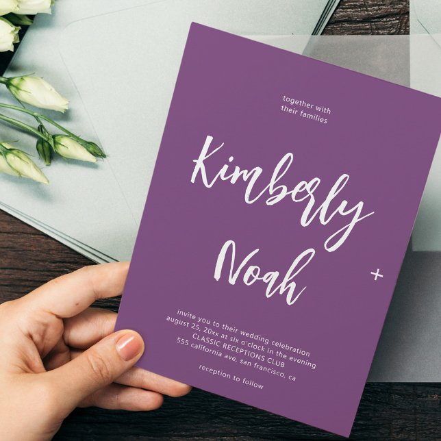 Minimalistisches einfaches Drehbuch lila Hochzeit Einladung (Von Creator hochgeladen)