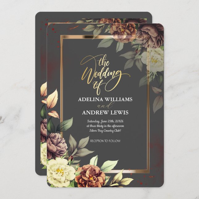 Minimalistisches Einfaches Grauen, Rose-Gold-Rahme Einladung (Vorne/Hinten)