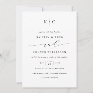 Minimalistisches Einfaches Herz Monogram Romantisc Einladung