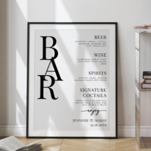 Minimalistisches einfaches Hochzeitsmenü Bar Plaka Poster