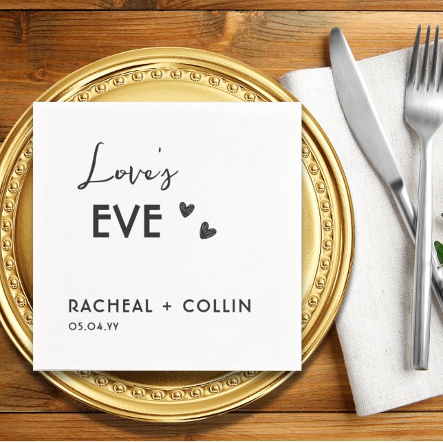 Minimalistisches einfaches Probe Serviette (Simple Wedding napkins, Black and White Love's Eve Script Napkins)