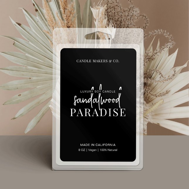 Minimalistisches, einfaches Schwarz-Weiß-Wachs-Mel Lebensmitteletikett (Back wax melt labels, perfect to use on clamshells, boxes or doy pack pouches)