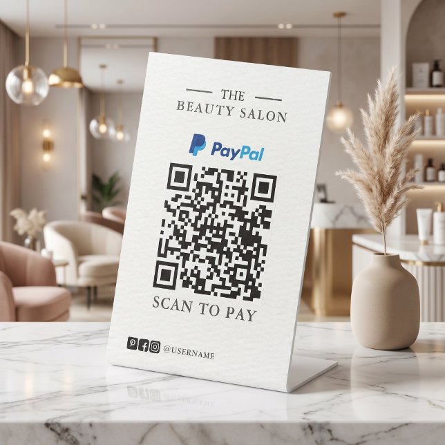 Minimalistisches einzelnes PayPal-QR-Code-Scan-to- Sockelschild (Minimalist Single PayPal QR Code Scan to Pay Table Pedestal Sign)