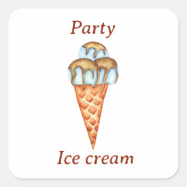 Minimalistisches Eiscreme-Party Quadratischer Aufkleber