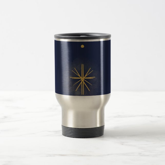 Minimalistisches Eleganblau mit gelber Star-Tasse Reisebecher (Mittel)