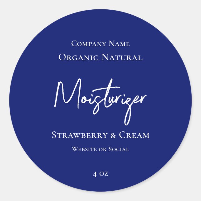 Minimalistisches Elegance Navy Blue Beauty Product Runder Aufkleber (Vorderseite)
