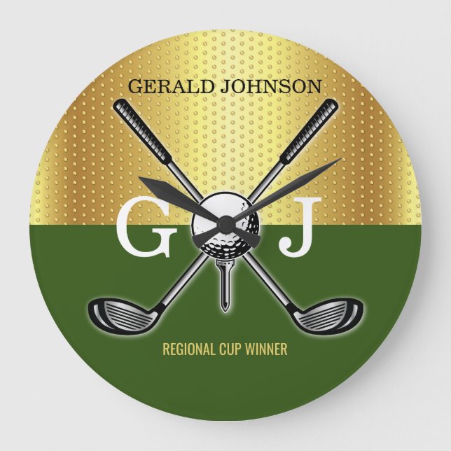 Minimalistisches Elegant Golf Monogram Große Wanduhr (Vorderseite)