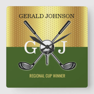 Minimalistisches Elegant Golf Monogram Quadratische Wanduhr