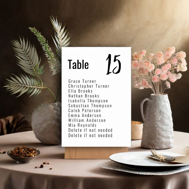 💍 Minimalistisches Elegant mit Gästeliste Tischnummer (Customizable Elegant double sided Vertical Table Number Card from the Elegance Collection)