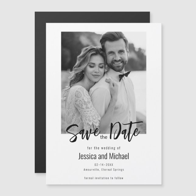 💍 Minimalistisches Elegant Save the Date mit Foto Magneteinladung (Vorne/Hinten)