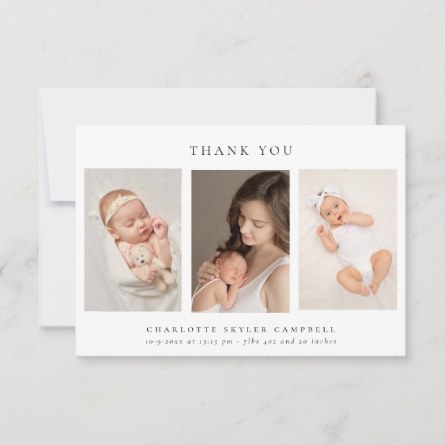 Minimalistisches Elegant Vielen Dank 3 Fotos Dankeskarte (Vorderseite)