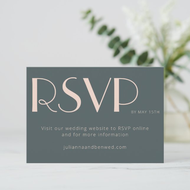 Minimalistisches elegantes Aquamarin Blush Wedding RSVP Karte (Stehend Vorderseite)