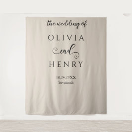 Minimalistisches elegantes Beige-Hochzeitsbanner Wandteppich