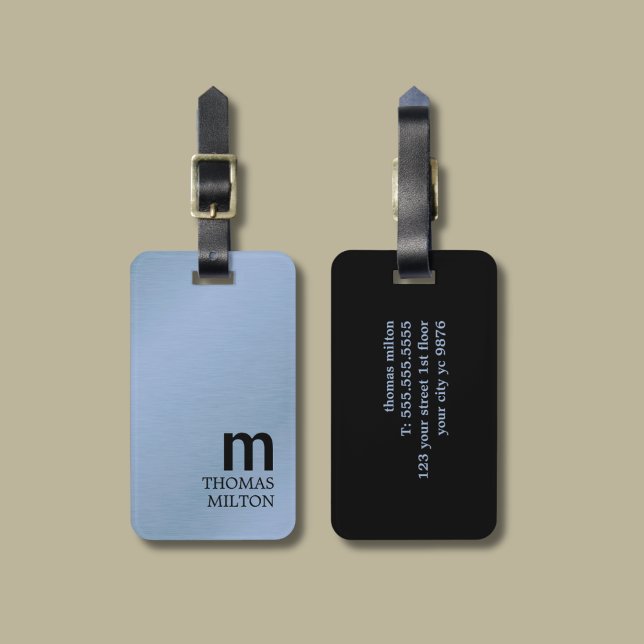 Minimalistisches elegantes blaues, feines Monogram Gepäckanhänger (Von Creator hochgeladen)