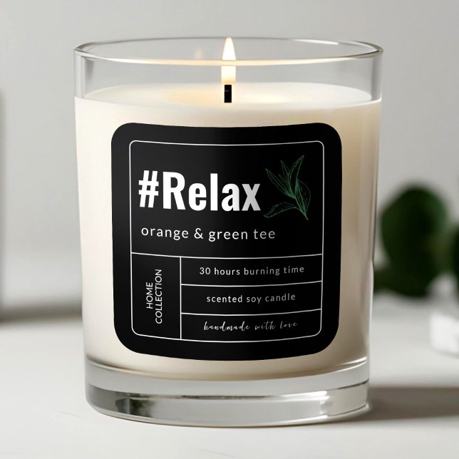 Minimalistisches elegantes Boho Black & White Cand Quadratischer Aufkleber (Minimalist Elegant Boho Black & White Candle Label )