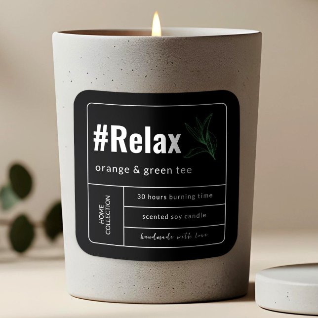 Minimalistisches elegantes Boho Black & White Cand Quadratischer Aufkleber (Candle Craft Black & White Minimalist Elegant Square Sticker, Candle Sticker, Candle Label Design)