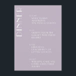 Minimalistisches Elegantes Dusty Lilac Menükarte<br><div class="desc">Minimalistisches elegantes Art Deco Wedding Menü in Dusty Lilac</div>