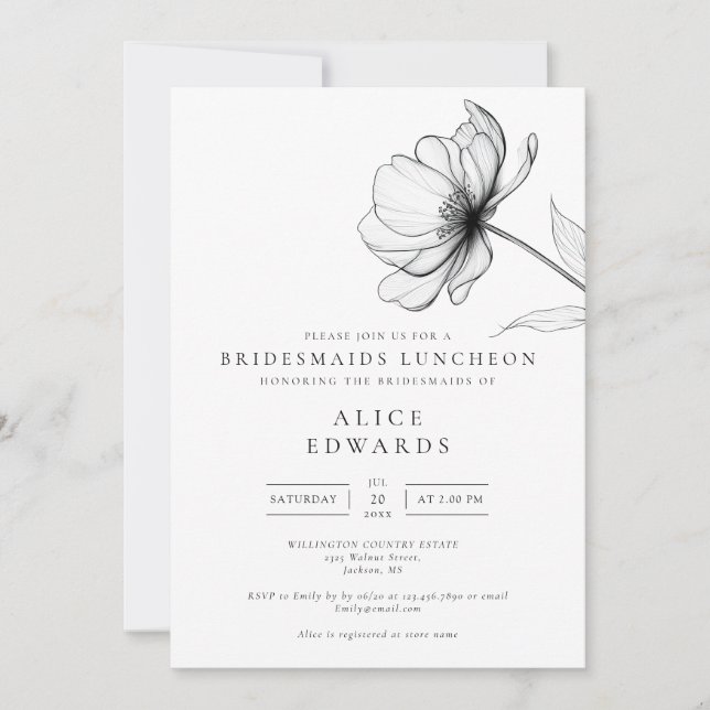 Minimalistisches Elegantes Flora Bridesmaids Lunch Einladung (Vorderseite)