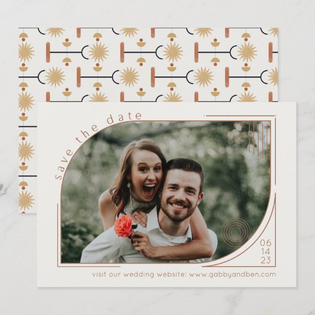 Minimalistisches Elegantes Foto Art Deco Save The Date (Vorne/Hinten)
