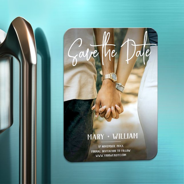 Minimalistisches elegantes Foto Hochzeit speichern Magnet (Von Creator hochgeladen)