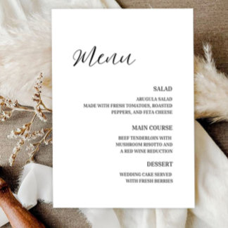 Minimalistisches elegantes Hochzeitsmenü RSVP Karte