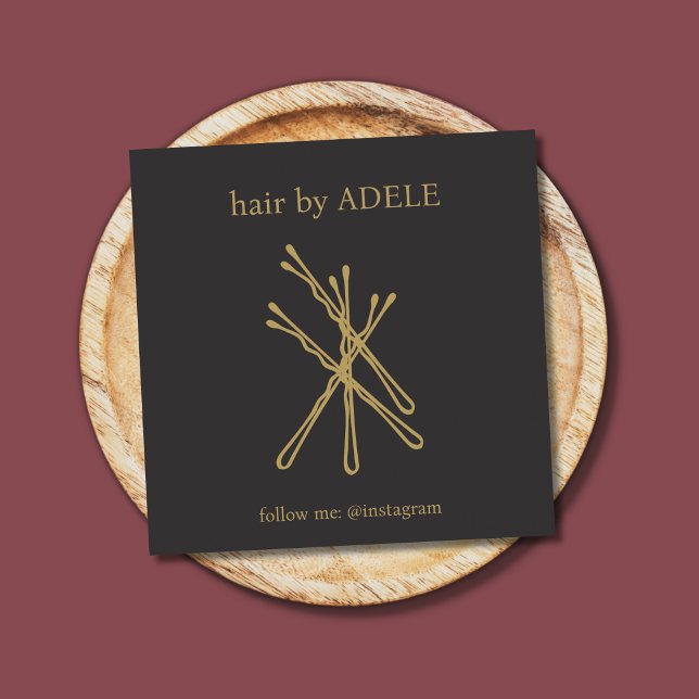 Minimalistisches Elegantes Ivory Black Golden Hair Quadratische Visitenkarte (Von Creator hochgeladen)