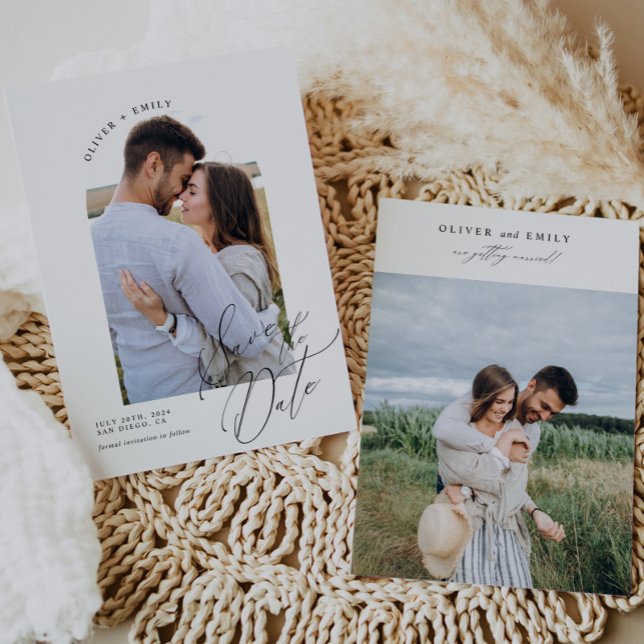 Minimalistisches Elegantes Kalligrafie-Foto Save t Einladung (Von Creator hochgeladen)