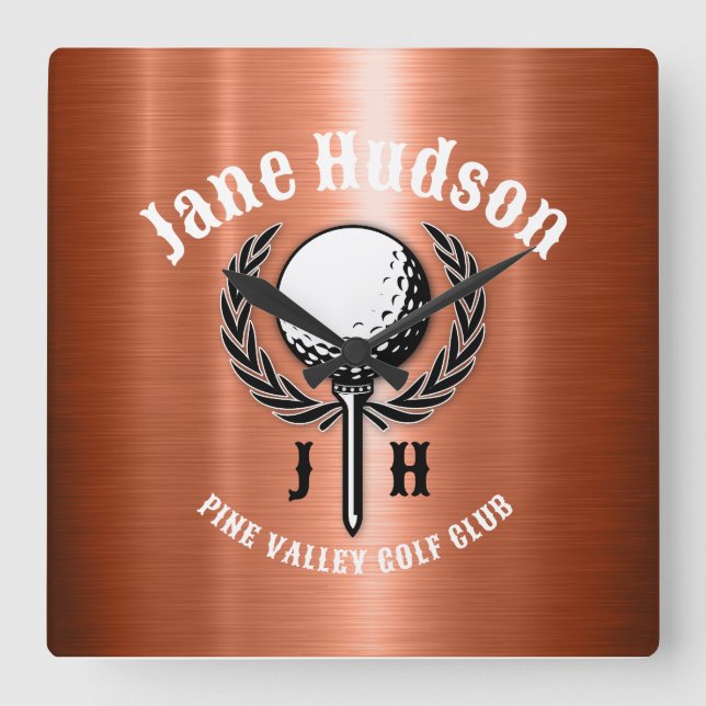 Minimalistisches, elegantes Kupfergolfdesign Quadratische Wanduhr (Vorderseite)