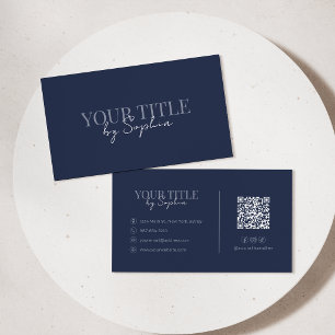 Minimalistisches Elegantes Modernes Marineblau QR- Visitenkarte