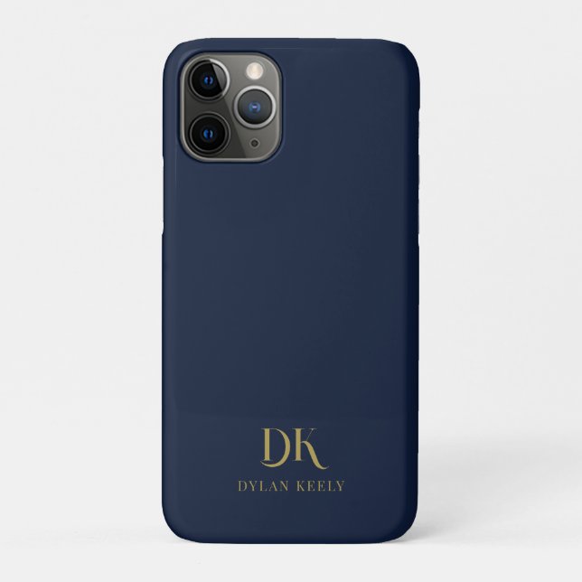 Minimalistisches, elegantes Monogram Dark Blue Gol Case-Mate iPhone Hülle (Rückseite)