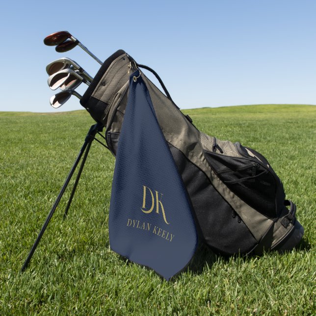 Minimalistisches, elegantes Monogram Dark Blue Gol Golfhandtuch (Gras)