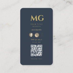 Minimalistisches elegantes Monogram Dark Blue QR B Visitenkarte