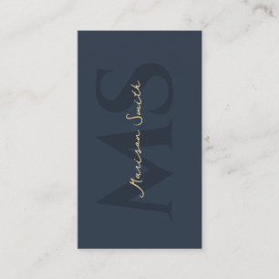 Minimalistisches elegantes Monogram Dark Blue QR B Visitenkarte
