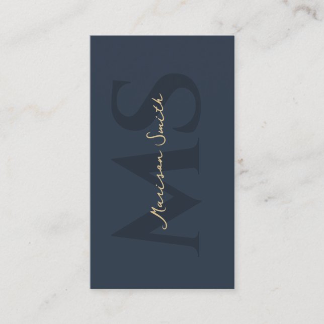 Minimalistisches elegantes Monogram Dark Blue QR B Visitenkarte (Vorderseite)