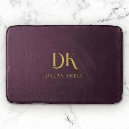 Minimalistisches, elegantes Monogram Dark Red Gold Badematte