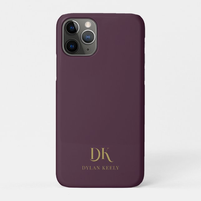 Minimalistisches, elegantes Monogram Dark Red Gold Case-Mate iPhone Hülle (Rückseite)