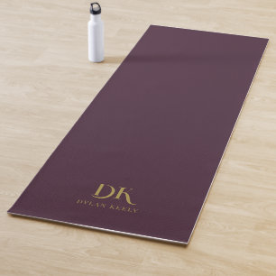 Minimalistisches, elegantes Monogram Dark Red Gold Yogamatte
