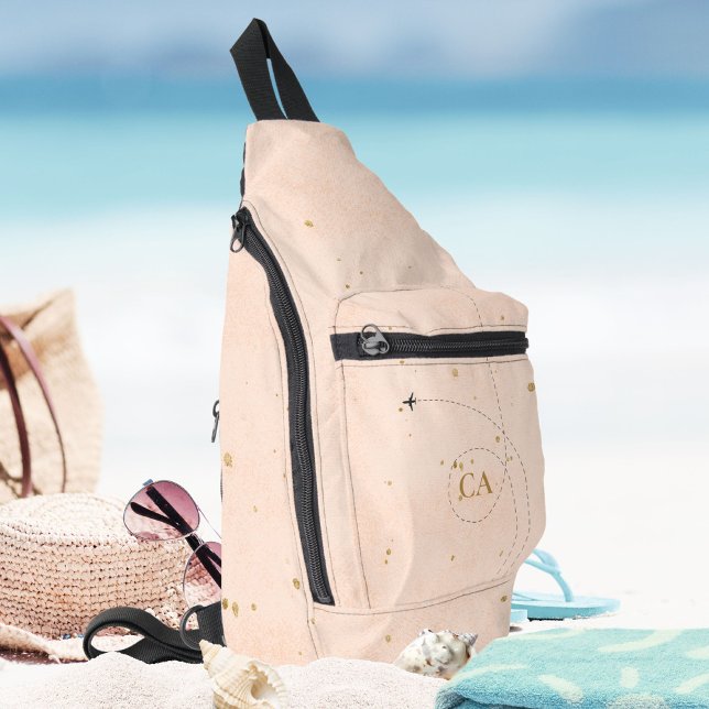 Minimalistisches, elegantes Monogramm Gold Peach P Crossbody Bag (Minimalist Elegant Monogram Gold Peach Pink Plane Sling Bag ©Susanne Sachers - Sunny Wanderlust 🌞✈️)