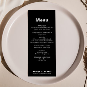 Minimalistisches elegantes offizielles Black Weddi Menükarte