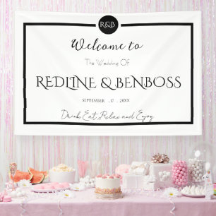 Minimalistisches elegantes Schwarz-Weiß-Hochzeitsp Banner