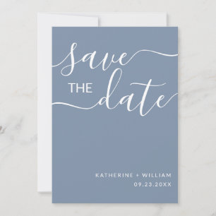 Minimalistisches elegantes Skript Dusty Blue Save The Date