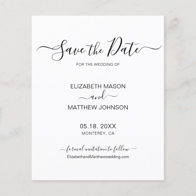 Minimalistisches Elegantes Skript Save the Date (Vorderseite)