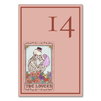 Minimalistisches Elegantes Tarot Skeletts Hochzeit Tischnummer