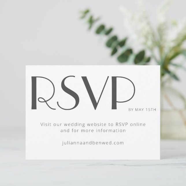 Minimalistisches elegantes White Art Deco Hochzeit RSVP Karte (Stehend Vorderseite)
