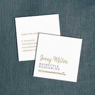 Minimalistisches elegantes White Imitats Gold Hair Quadratische Visitenkarte