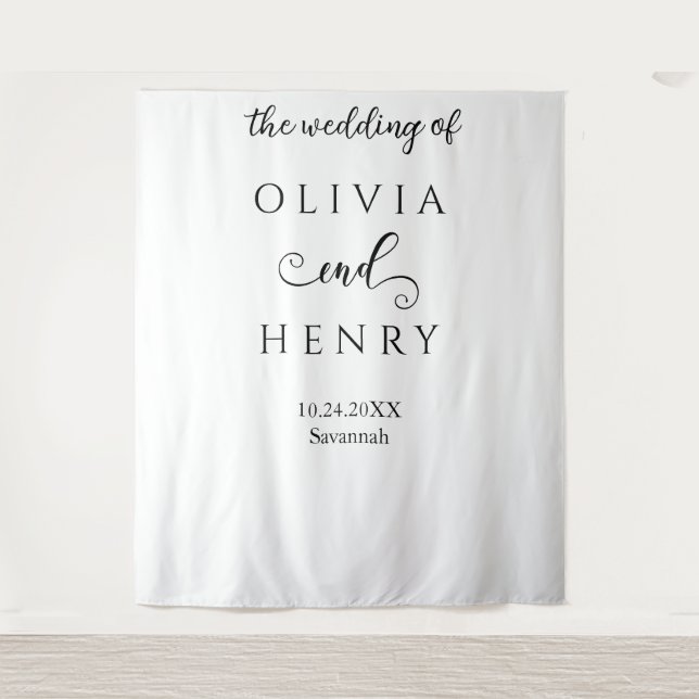 Minimalistisches elegantes White Wedding Banner Wandteppich (Vorderseite)