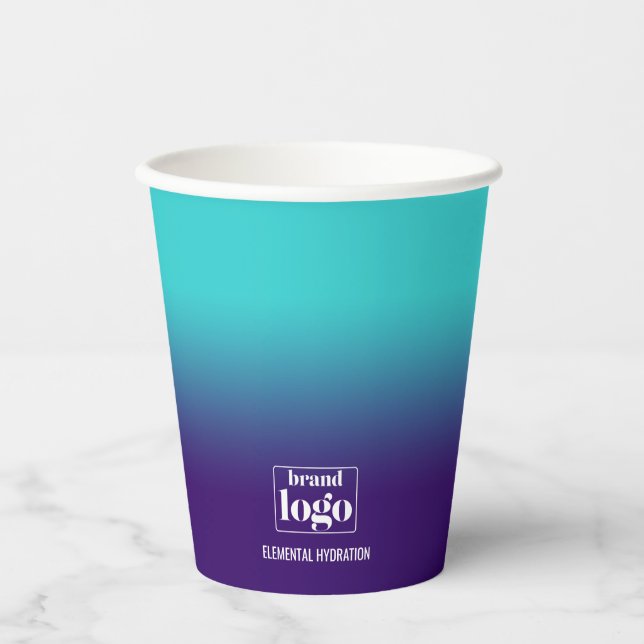 Minimalistisches Elementarlogo für Aqua Gradient Pappbecher (Vorderseite)