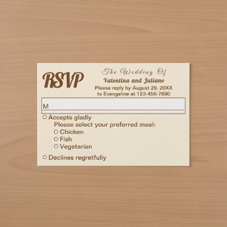 Minimalistisches Elfenbein mit brauner Text-Hochze RSVP Karte