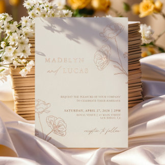 Minimalistisches Elfenbein-Taupe-Monogramm-Hochzei Folieneinladung